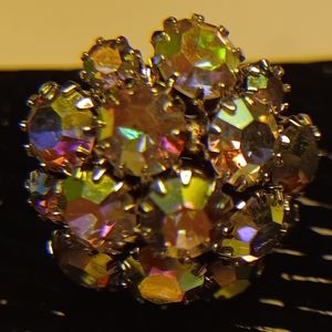 GORGEOUS VINTAGE AB RHINESTONE ADJUSTABLE RING EC
